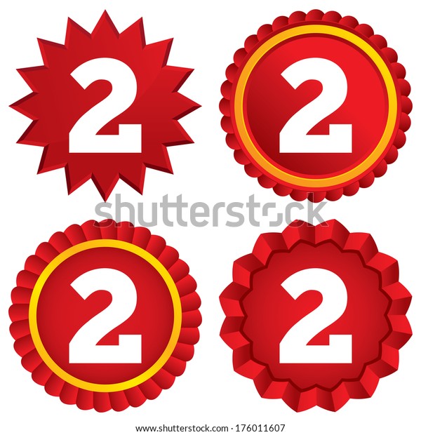 Second Place Award Sign Winner Symbol Step Two Red Stars Stickers Certificate Emblem Labels Vector