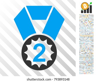 Second Place icon with 700 bonus bitcoin mining and blockchain images. Vector illustration style is flat iconic symbols design for crypto currency apps.