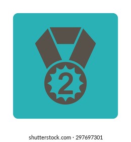 Second place icon from Award Buttons OverColor Set. Icon style is grey and cyan colors, flat rounded square button, white background.