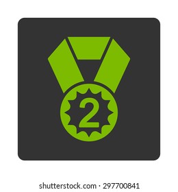 Second place icon from Award Buttons OverColor Set. Icon style is eco green and gray colors, flat rounded square button, white background.