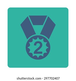 Second place icon from Award Buttons OverColor Set. Icon style is cobalt and cyan colors, flat rounded square button, white background.