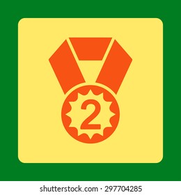 Second place icon from Award Buttons OverColor Set. Icon style is orange and yellow colors, flat rounded square button, green background.