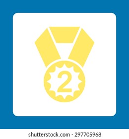 Second place icon from Award Buttons OverColor Set. Icon style is yellow and white colors, flat rounded square button, blue background.