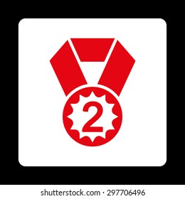 Second place icon from Award Buttons OverColor Set. Icon style is red and white colors, flat rounded square button, black background.