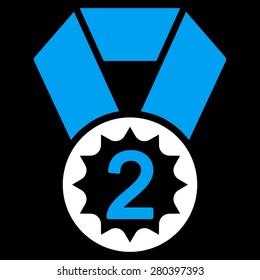 Second place icon from Competition & Success Bicolor Icon Set on a black background. This isolated flat symbol uses light blue and white colors.