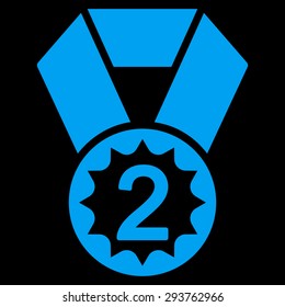 Second place icon from Competition & Success Bicolor Icon Set. Vector style: flat symbols, blue color, rounded angles, black background.