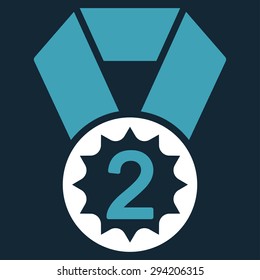 Second place icon from Competition & Success Bicolor Icon Set. Vector style: flat bicolor symbols, blue and white colors, rounded angles, dark blue background.
