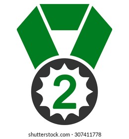 Second place icon. Vector style is flat bicolor symbols, green and gray colors, rounded angles, white background.