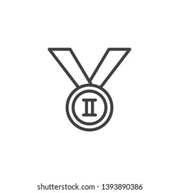 Second place medal line icon. linear style sign for mobile concept and web design. 2st place award ribbon outline vector icon. Symbol, logo illustration. Pixel perfect vector graphics