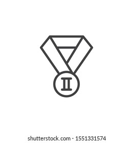 Second place medal line icon. linear style sign for mobile concept and web design. 2nd place award medal outline vector icon. Symbol, logo illustration. Vector graphics