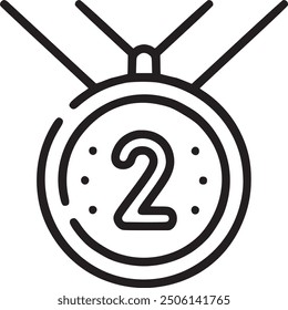 Second place medal, representing achievement or sports ranking. Second place medal icon representing achievement, sports ranking, and competitive success. EPS