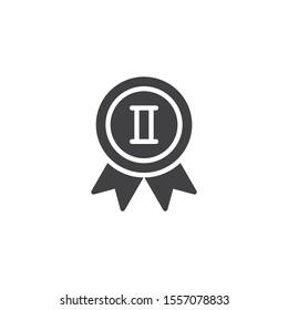 Second place medal vector icon. filled flat sign for mobile concept and web design. 2nd place award medal glyph icon. Symbol, logo illustration. Vector graphics