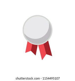 Second place prize icon isolated. Silver medal with red ribbon flat vector illustration. Champion silver award sign. Metallic medal.Championship achievement reward logo. Leadership and success concept
