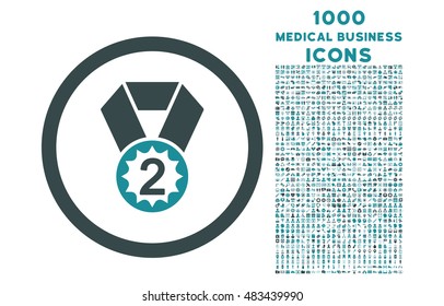 Second Place rounded vector bicolor icon with 1000 medical business icons. Set style is flat pictograms, soft blue colors, white background.