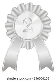 Second place silver award ribbon - vector drawing isolated on white background
