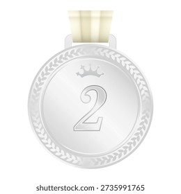 Second Place Silver Medal with Crown and Laurel Vector