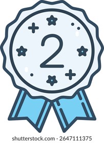 Second Place Silver Medal Vector with Blue Ribbon and Star Accents