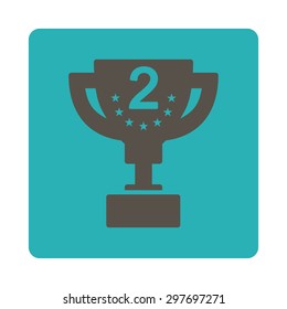 Second prize icon from Award Buttons OverColor Set. Icon style is grey and cyan colors, flat rounded square button, white background.