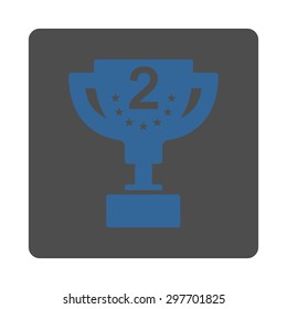 Second prize icon from Award Buttons OverColor Set. Icon style is cobalt and gray colors, flat rounded square button, white background.
