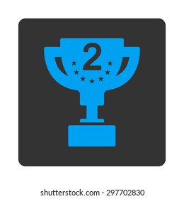Second prize icon from Award Buttons OverColor Set. Icon style is blue and gray colors, flat rounded square button, white background.