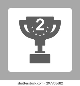 Second prize icon from Award Buttons OverColor Set. Icon style is dark gray and white colors, flat rounded square button, silver background.