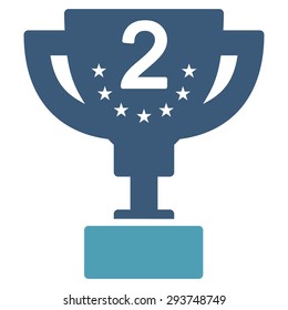 Second prize icon from Competition & Success Bicolor Icon Set. Vector style: flat bicolor symbols, cyan and blue colors, rounded angles, white background.