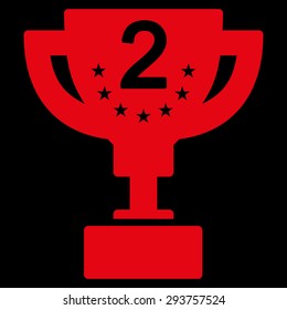 Second prize icon from Competition & Success Bicolor Icon Set. Vector style: flat symbols, red color, rounded angles, black background.