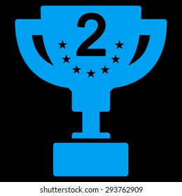 Second prize icon from Competition & Success Bicolor Icon Set. Vector style: flat symbols, blue color, rounded angles, black background.
