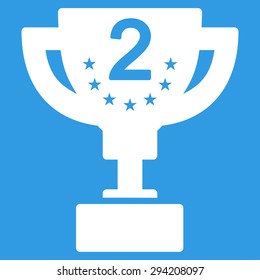 Second prize icon from Competition & Success Bicolor Icon Set. Vector style: flat symbols, white color, rounded angles, blue background.
