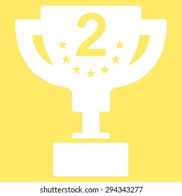 Second prize icon from Competition & Success Bicolor Icon Set. Vector style: flat symbols, white color, rounded angles, yellow background.