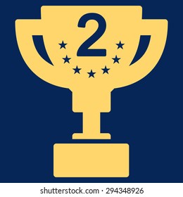Second prize icon from Competition & Success Bicolor Icon Set. Vector style: flat symbols, yellow color, rounded angles, blue background.