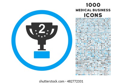 Second Prize rounded vector bicolor icon with 1000 medical business icons. Set style is flat pictograms, blue and gray colors, white background.