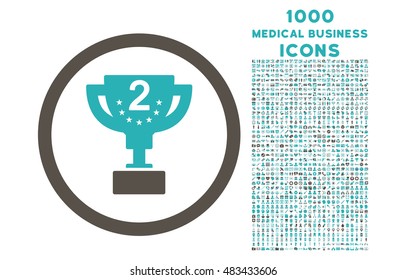 Second Prize rounded vector bicolor icon with 1000 medical business icons. Set style is flat pictograms, grey and cyan colors, white background.
