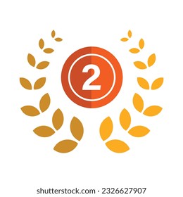 Second rank golden laurel wreath reward icon vector. Reward and achievement symbol stock illustration. Youth sport wreath reward icon for web or game interface. Prize for championship.
