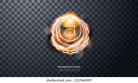 Second, sacral chakra - Swadhisthana. Illustration of one of the seven chakras. Symbol of Hinduism, Buddhism. Ethereal strange fire sign. Decor elements for magic doctor, shaman, medium. svg