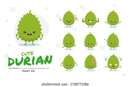 Second set of cartoon images of Durian. Vector Illustration