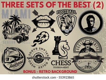 the second set of vector patterns for retro logo on various subjects