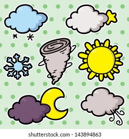 second set of weather icons. Collection of cute cartoon vector weather icons