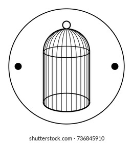 The second side of the Thaumatrop. Cage for bird. Black and white. An old animated toy of the 19th century. Victorian toy.