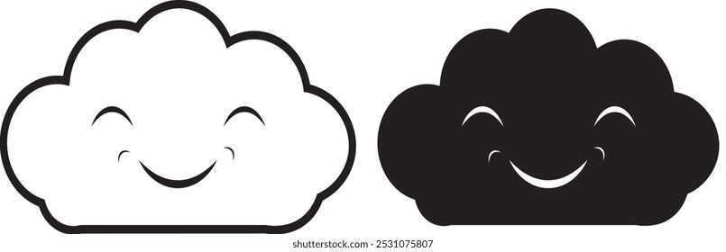 The second smiling cloud icon has a minimalist appearance in black and white and black, suitable for your product display.