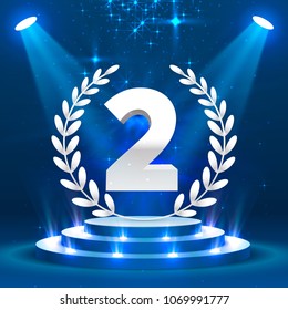 Second Stage podium with lighting, Stage Podium Scene with for Award Ceremony on blue Background, Vector illustration