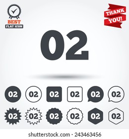 Second step sign. Loading process symbol. Step two. Circle, star, speech bubble and square buttons. Award medal with check mark. Thank you ribbon. Vector