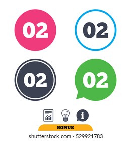 Second step sign. Loading process symbol. Step two. Report document, information sign and light bulb icons. Vector