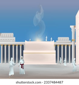 Second Temple Israel. The service of the priests in the temple of Israel at the time of Christ. Vector Bible stories illustration.