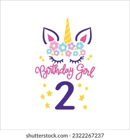 Second Unicorn Birthday Svg, 2nd unicorn, Unicorn Face Svg, Unicorn, Birthday Girl svg, Birthday Shirt, Gift for Birthday svg,  Cut files Cricut svg