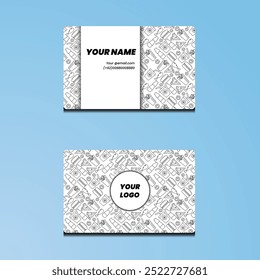 Second version template of member card, card name, or business card template with seamless pattern doodle illustration of fast food for food company