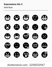 The second volume of customizable expressive face icons covering basic and common expressions. Perfect for apps, websites, graphic design, advertising, marketing, social media, and other projects