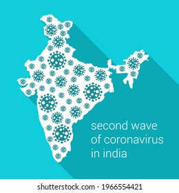 segunda ola de coronavirus en el fondo vectorial de la india. Mapa de la India con el coronavirus covid-19. 