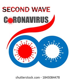 Second wave coronavirus vector icon. Symbol of Covid-19. Prevention of coronavirus . Global pandemic alert.Logo in flat design .Vector illustration isolated on white background.