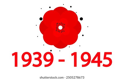 Second world war red poppy, vector art illustration.
